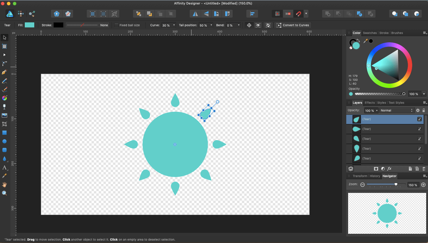 affinity designer duplicating tears around rotation center
