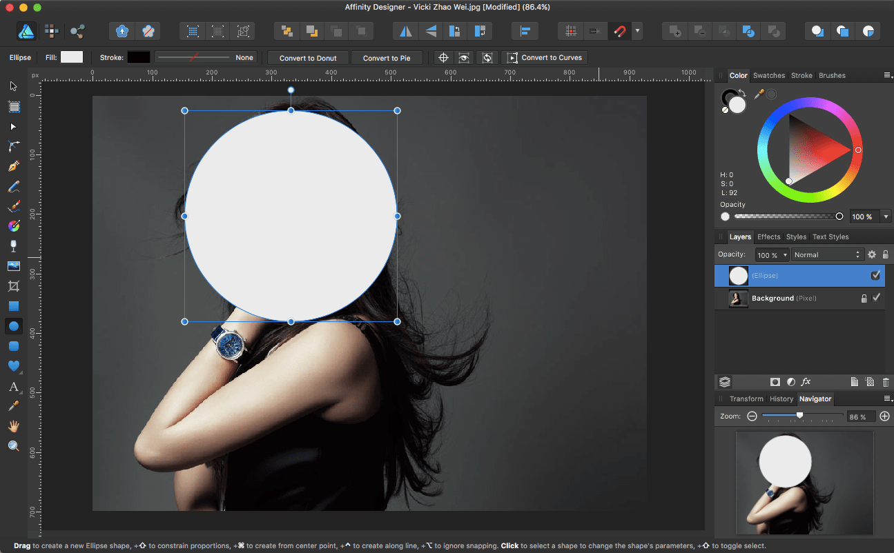 affinity designer ellipse selection