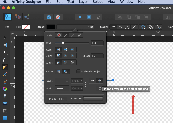 affinity designer line arrow end