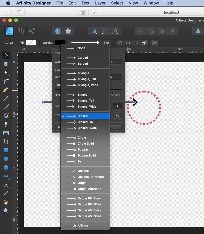 affinity designer line arrow type choose