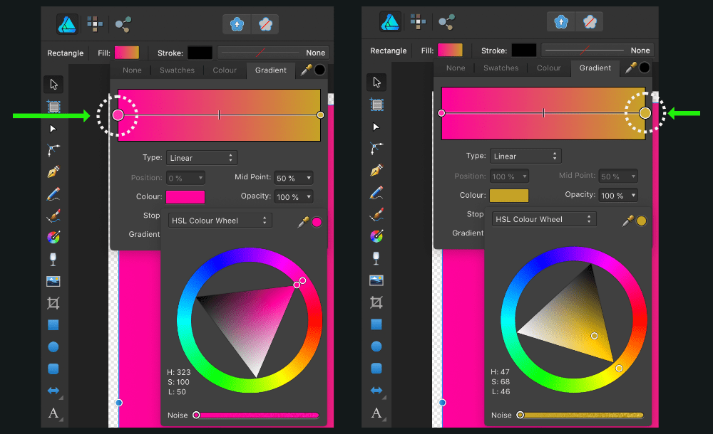 affinity designer linear gradient points
