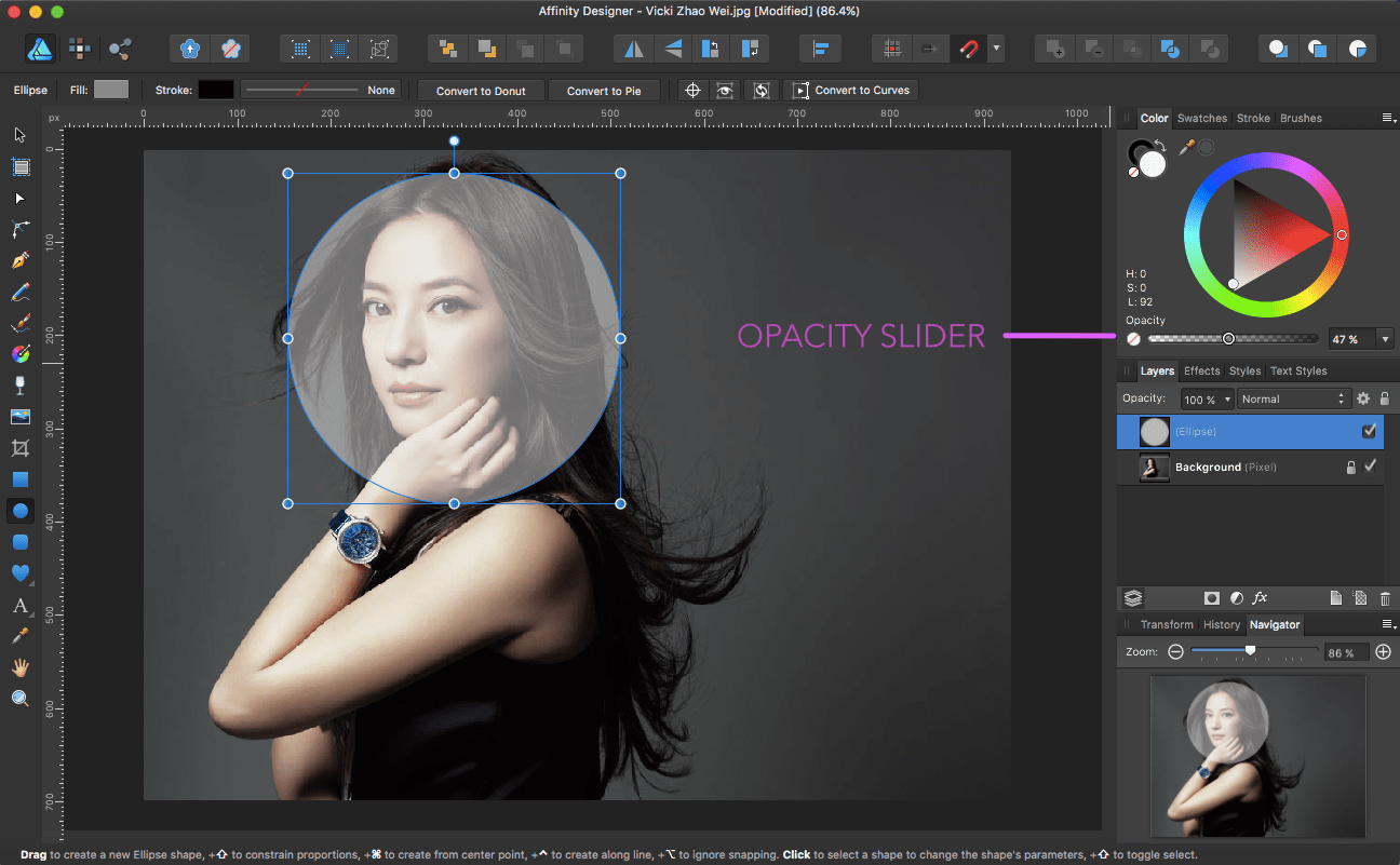 affinity designer opacity slider