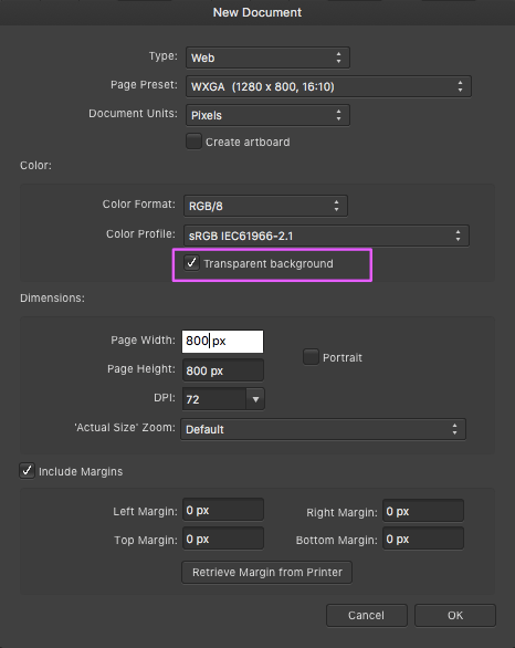 affinity designer transparent document