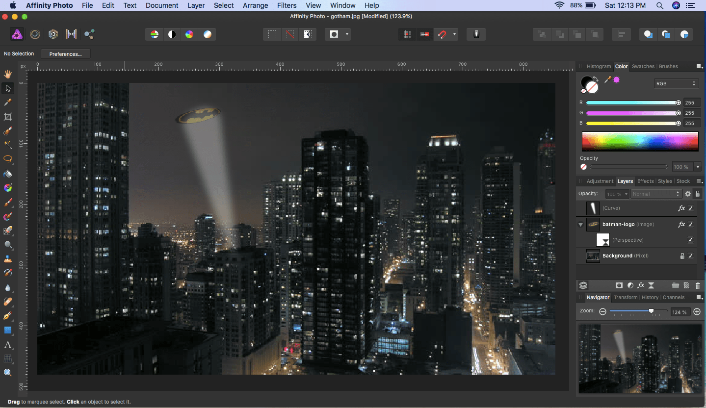 affinity photo created light beam