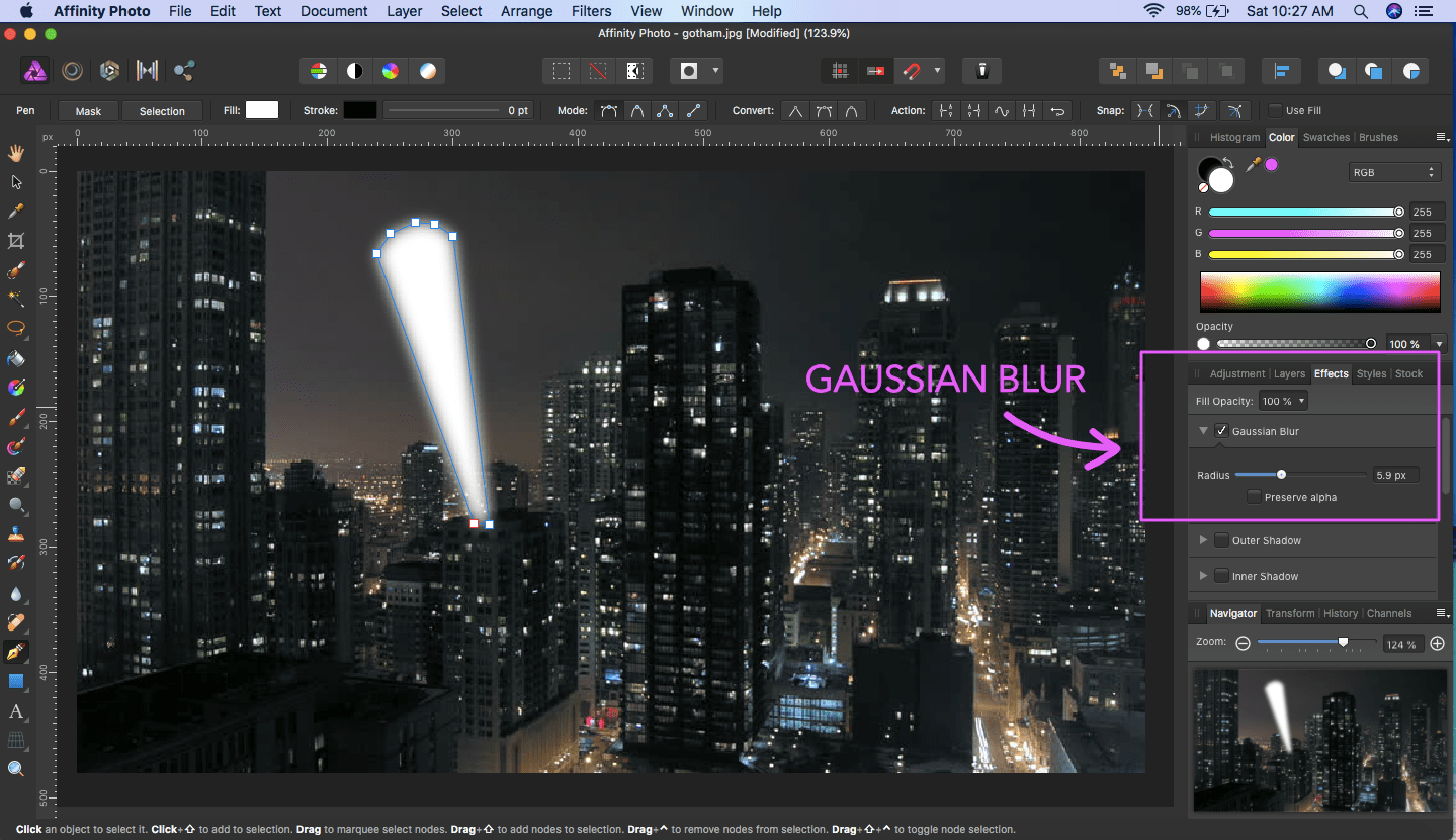 affinity photo light beam gaussian blur