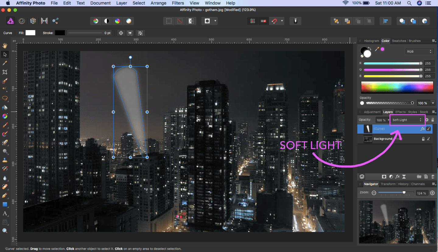 affinity photo light beam soft light