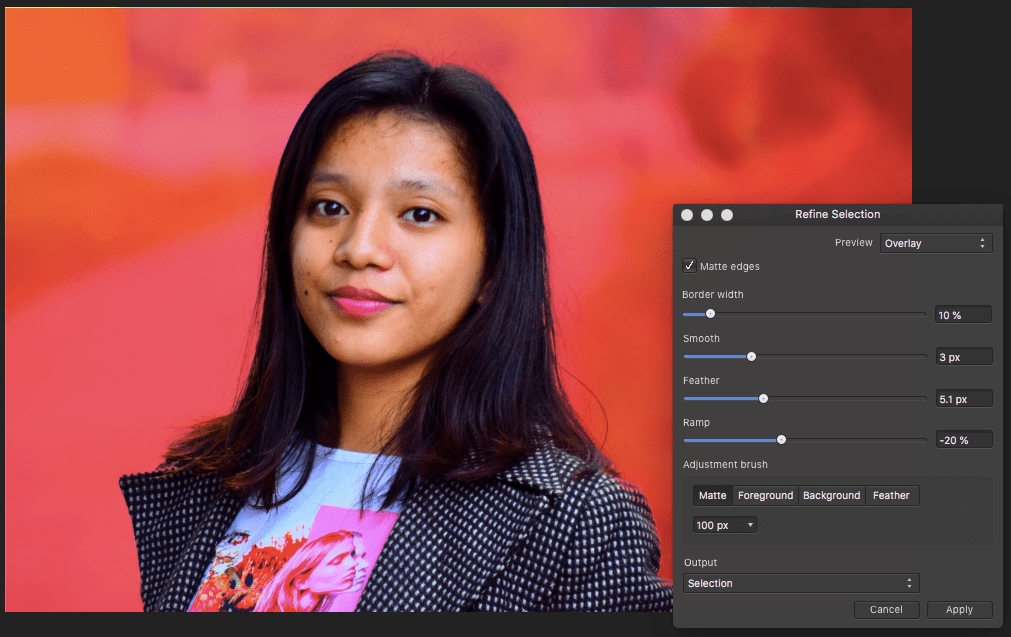 affinity photo refine brush applied