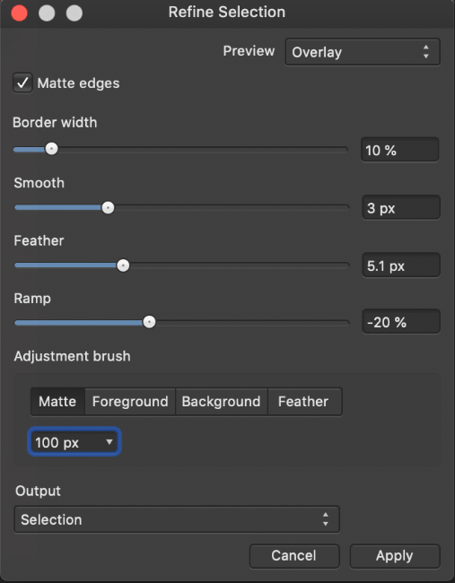affinity photo refine selection adjustments
