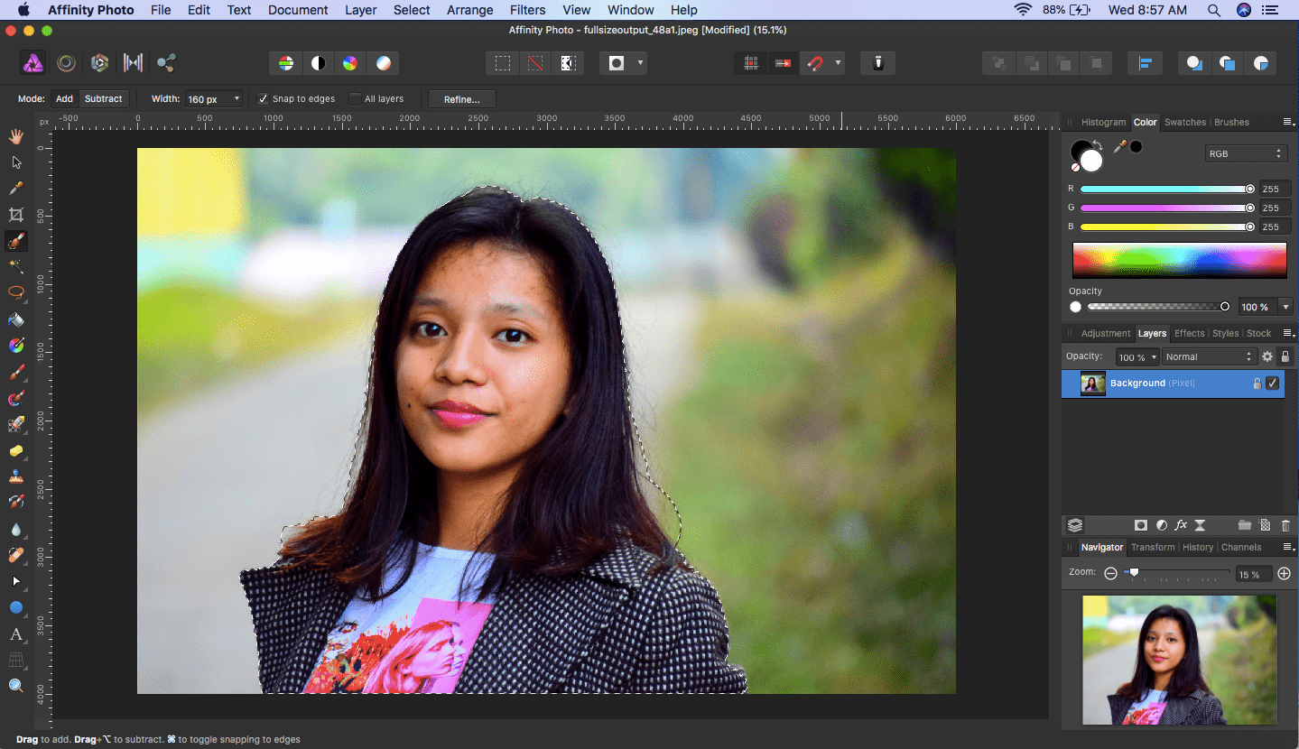 affinity photo selection brush tool selection