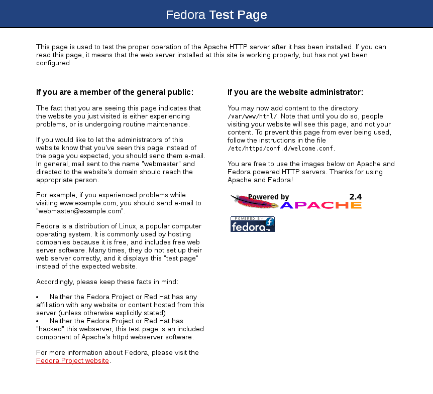 php test page in fedora